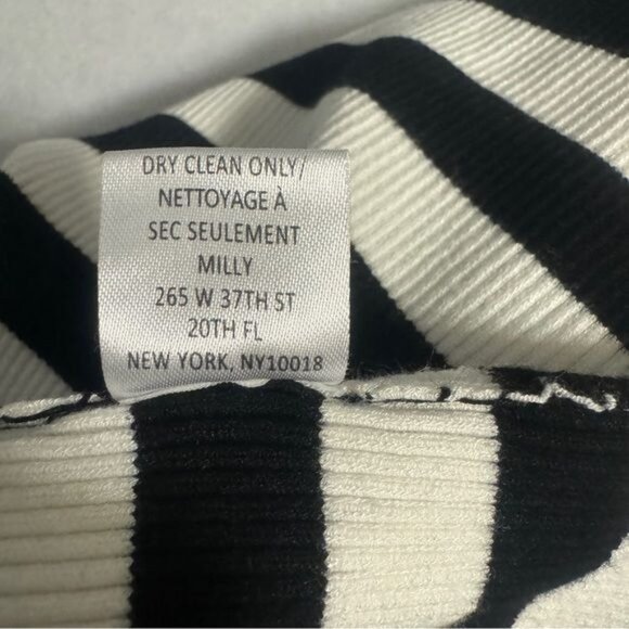 Milly Black & White Stripe Off The Shoulder Bodycon Side Split Midi Dress Size P - Picture 9 of 14